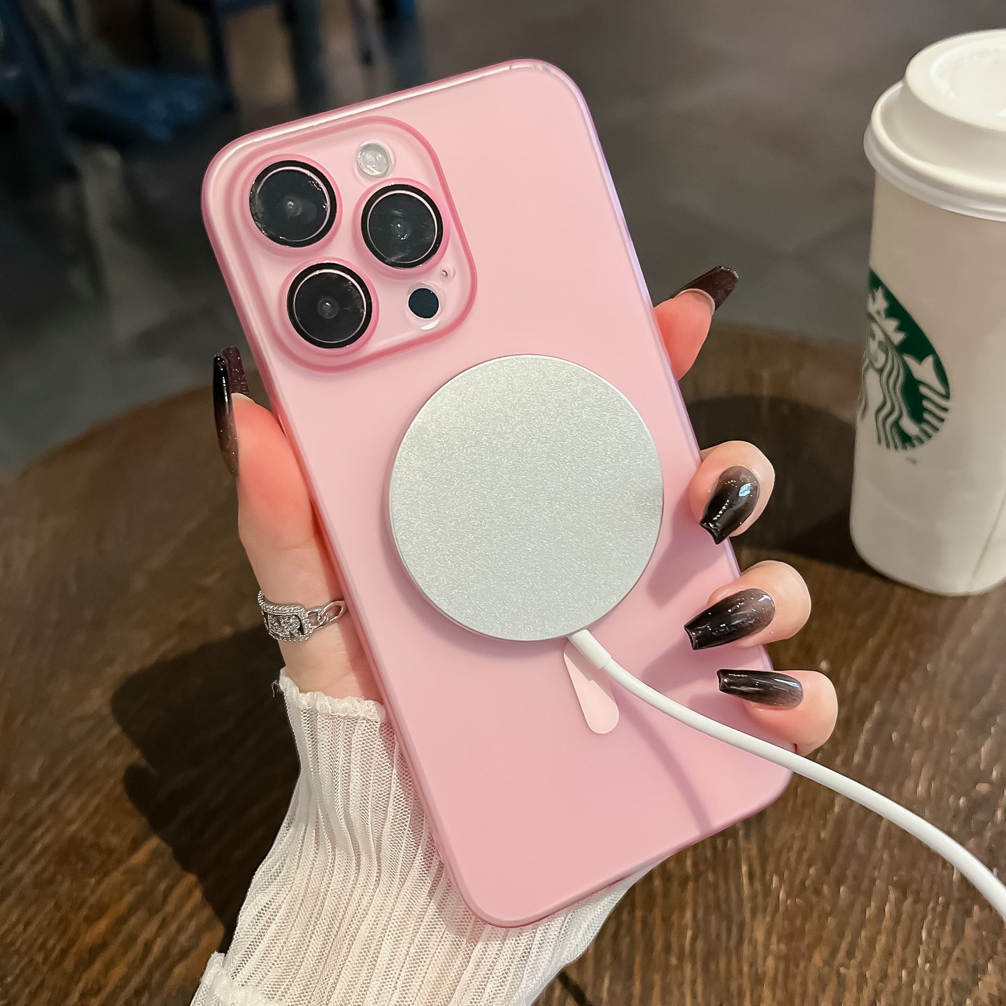 Elegant Light Pink iPhone Cover with MagSafe Feature: Protection and Wireless Charging Convenience Combined